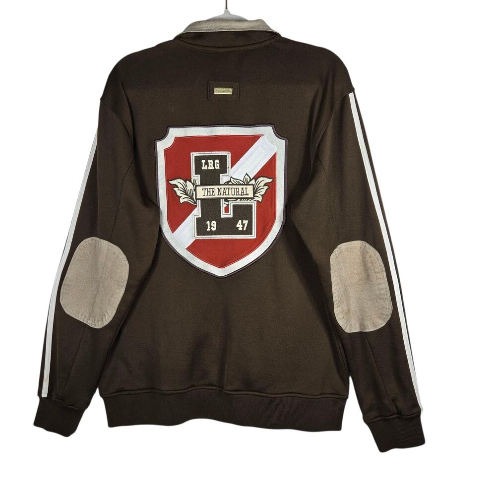 LRG Killa Cambridge Track Jacket Mens Medium Brown Suede Elbow Patches Varsity‎